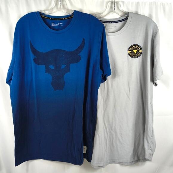2x UNDER ARMOUR XL Project Rock Rise Against T-Shirt WWE - Picture 1 of 8